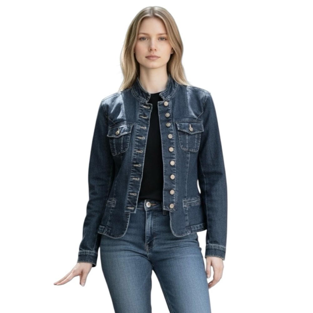 INC Dark Wash Military Denim Jean Jacket Size Small